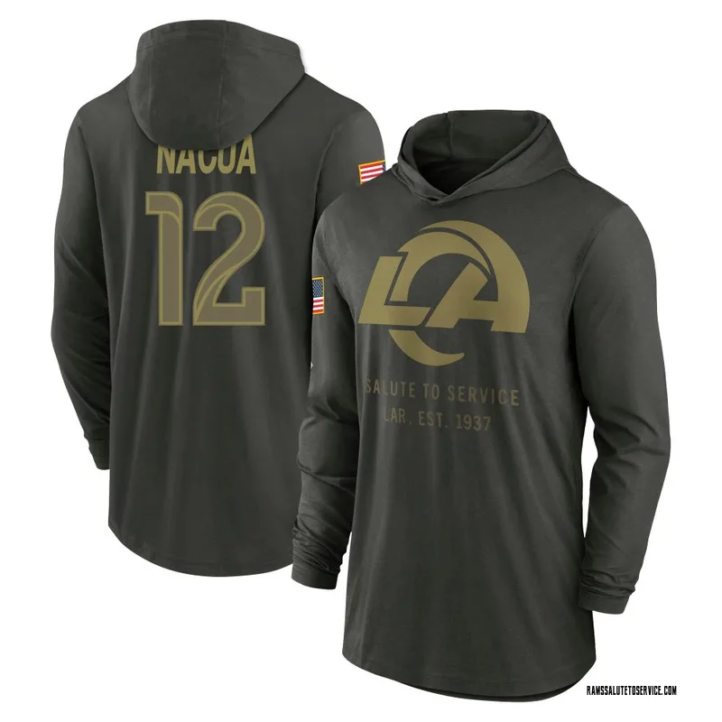Men's Puka Nacua Los Angeles Rams Green Forest/ 2025 Salute to Service Sideline Lightweight Hooded Pullover Long Sleeve T-Shirt