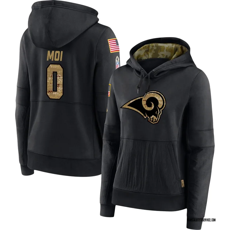 Women's Jaxson Moi Los Angeles Rams Black 2020 Salute to Service Sideline Performance Pullover Hoodie