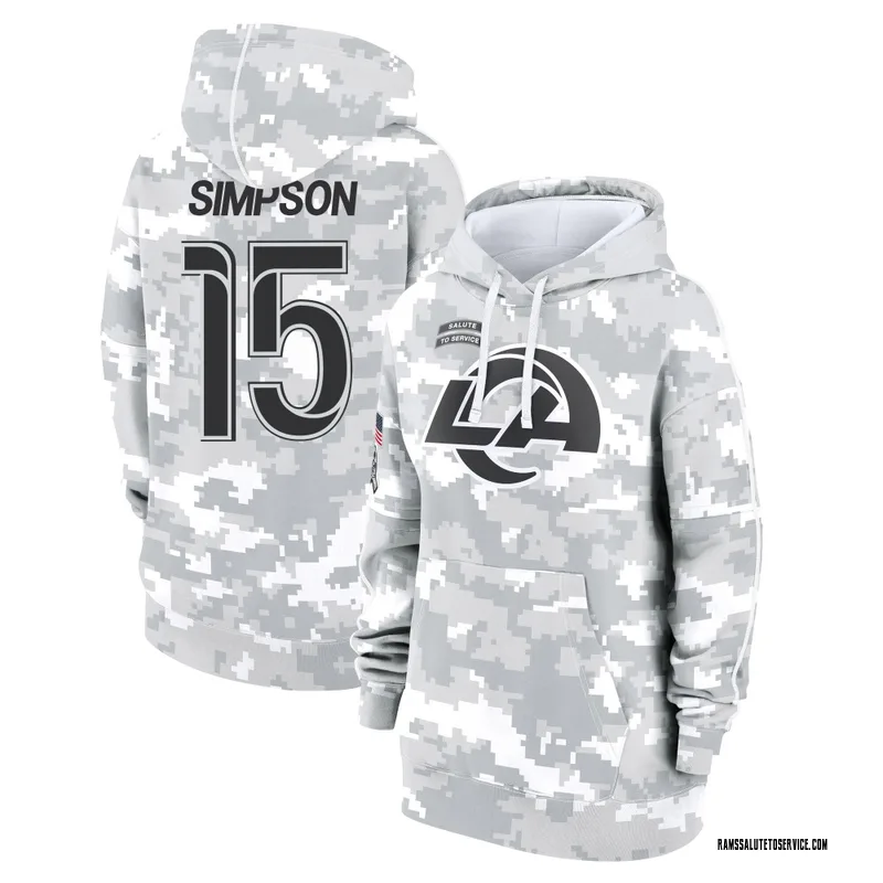 Women's Ty Simpson Los Angeles Rams Camo Arctic 2024 Salute to Service Club Fleece Pullover Hoodie
