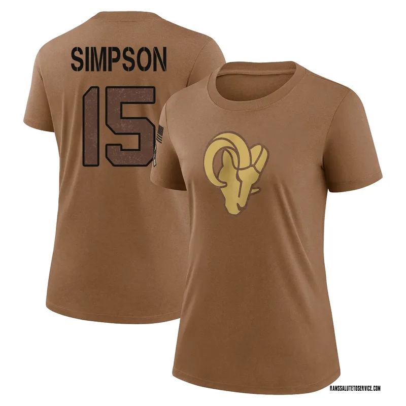 Women's Ty Simpson Los Angeles Rams Legend Brown 2023 Salute To Service Performance T-Shirt