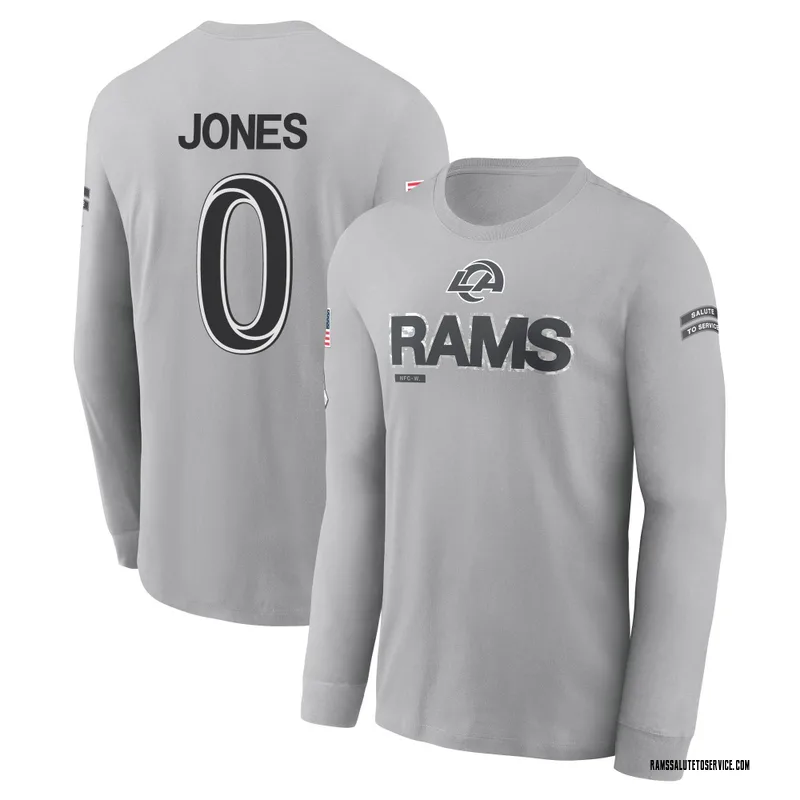 Youth Rohan Jones Los Angeles Rams Gray 2024 Salute to Service Long Sleeve T-Shirt