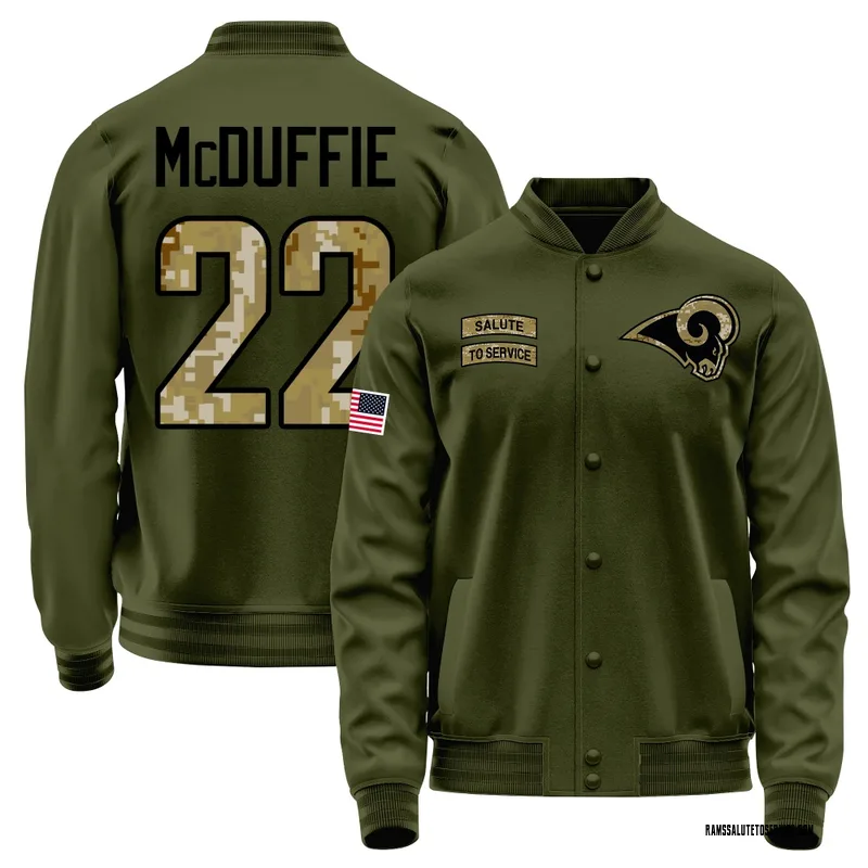 Youth Trent McDuffie Los Angeles Rams Olive Salute to Service Sideline Performance Jacket
